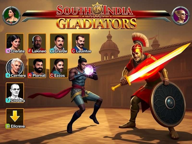 South India Gladiators gameplay screenshot showing character selection